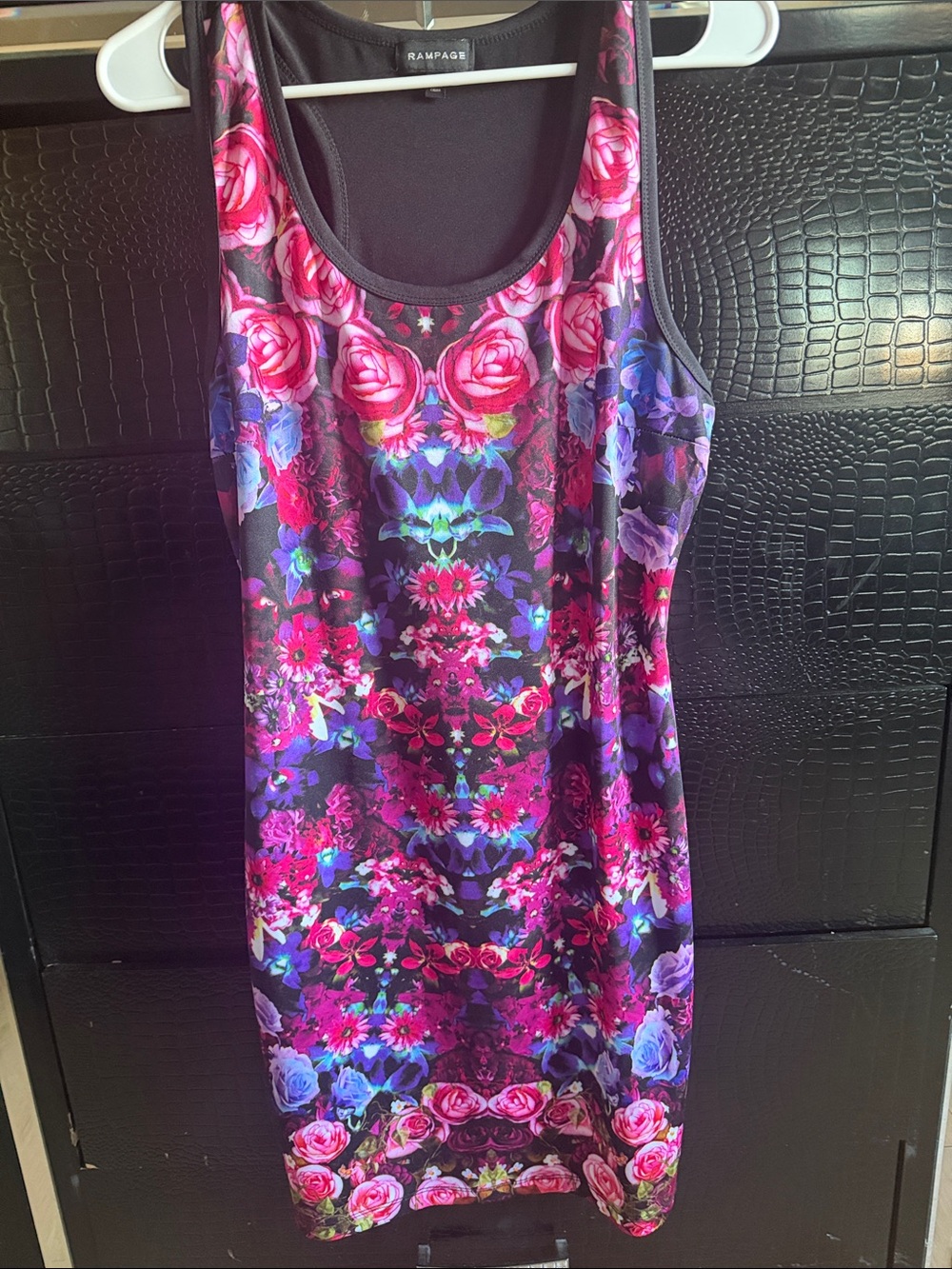 Rampage Black Tank Dress with Fuchsia and Purple Floral Print
